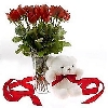 Red Roses Vase with Teddy Bear